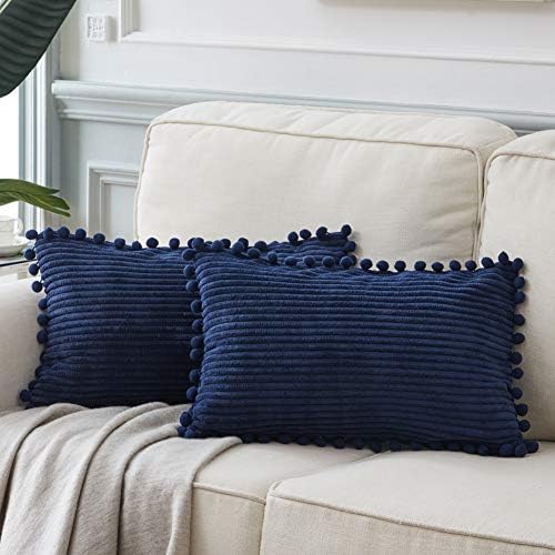 Fancy Homi 2 Pack Navy Blue Lumbar Decorative Throw Pillow Covers 14x24 Inch by Fancy+Homi