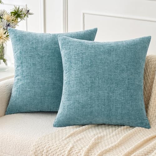 MIULEE Soft Chenille Throw Pillow Covers Smoke Blue 16x16 Inch Pack of 2 by MIULEE
