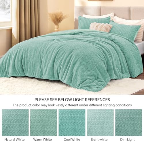 ChiXpace Fleece Queen Comforter Set Eggshell Blue, Fluffy Bed Set 3 Pieces - Image 4