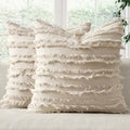 MIULEE Boho Linen Striped Throw Pillow Covers 20x20, Neutral Beige by MIULEE