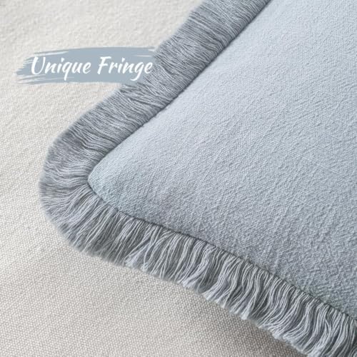 MIULEE Linen Fringe Decorative Euro Throw Pillow Covers Sky Blue 22x22 - Image 3