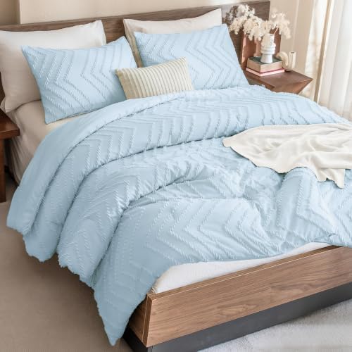 Andency Light Blue Comforter Set Queen Size, 3 Pieces Boho Bed Set by Andency