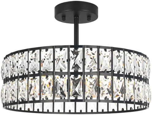 Lxybcce Crystal Ceiling Light Fixture, Modern Matte Black Ceiling Light by Unknown