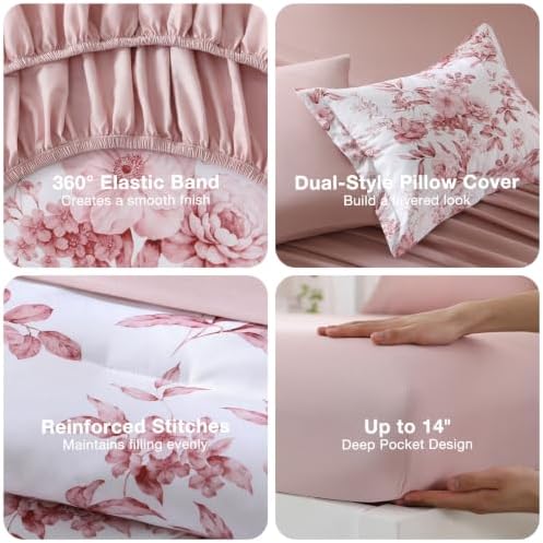 MUXHOMO Full Comforter Set, 7-Piece Floral Bed in a Bag - Image 6