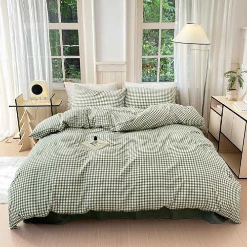 LifeTB Green Gingham Comforter Set California King Modern Style Green Plaid - Image 3