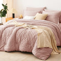 CozyLux King Size Comforter Set, 7-Piece Dusty Pink Seersucker Bed in a Bag by CozyLux