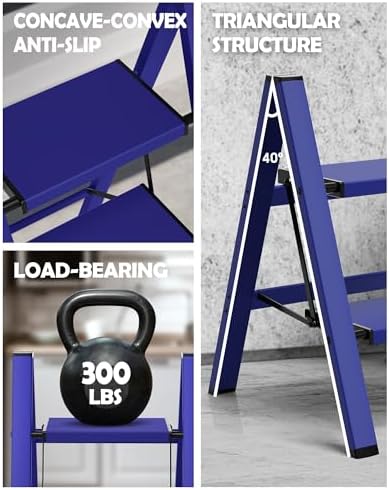 Taranta 2 Step Stool Foldable, Aluminum Step Ladder-Blue - Image 2