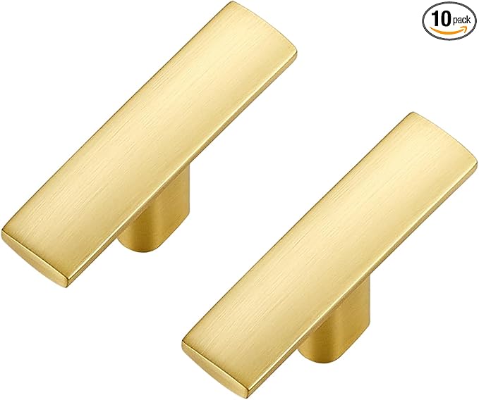 10 Pack Cabinet Handles Single Hole - Curved Cabinet Knobs Brushed Brass Drawer Pulls for Kitchen Cupboard Solid Pulls for Dresser Drawer Arch Closet Hardware