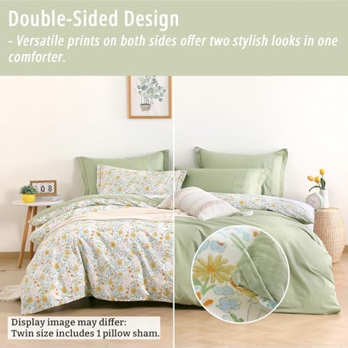 Sage Whimsical Wildflower Botanical Cotton Comforter Twin Size 2PC - Image 4