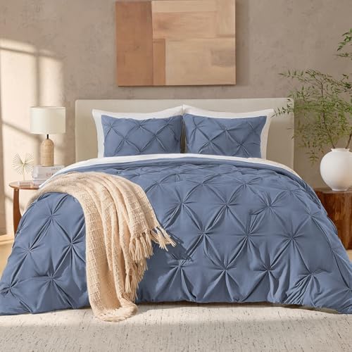 Andency Full Pinch Pleat Dark Blue Comforter Set 3 Piece Bedding - Image 3