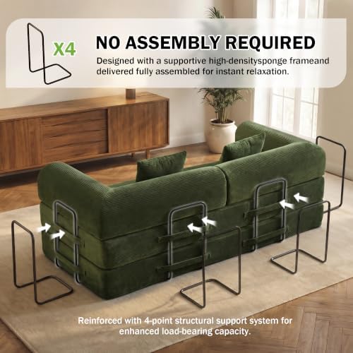 79" Convertible Futon Sofa Bed, Boneless Couch, Olive Green - Image 4