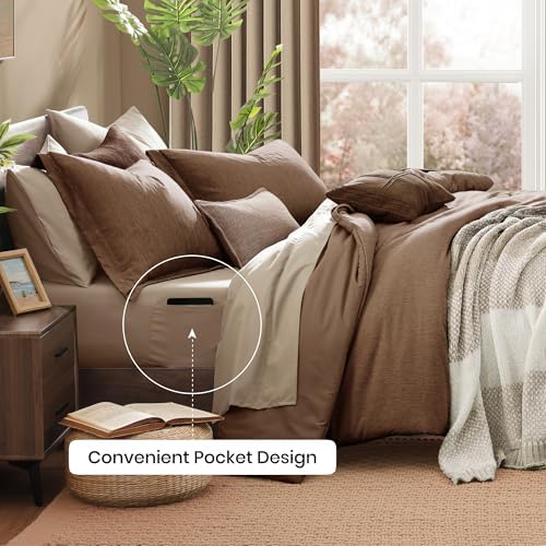 Monbix Queen Comforter Set 7 Pieces Brown Cationic Dyeing Bed in a Bag - Image 5