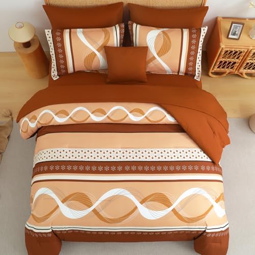 Anibedding Comforter Set Queen Size, 8 Pieces Burnt Orange Bed in a Bag - Image 2