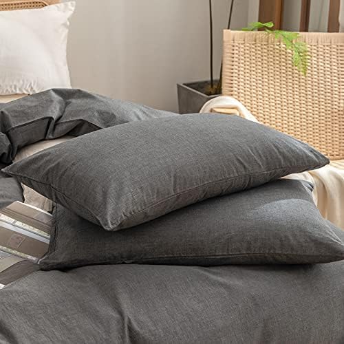 BESTOUCH Cotton Solid Duvet Cover Set Linen Feel Dark Grey Super King Plus - Image 7