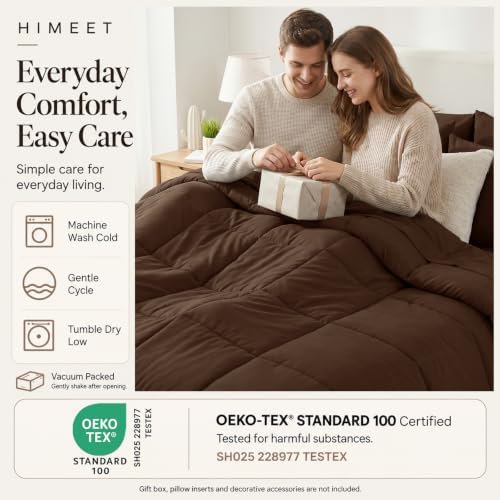 HIMEET King Size Comforter Set Brown, 7 Pieces Bed in a Bag - Image 4