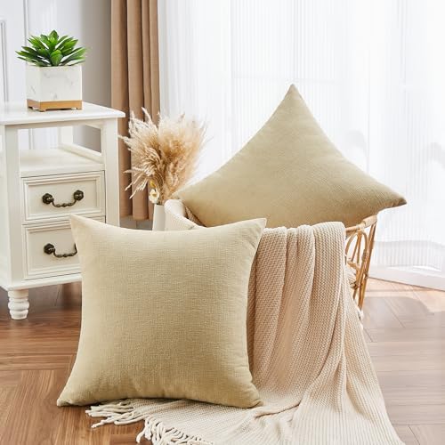 GAWAMAY Khaki Chenille Throw Pillow Covers 16x16 Set of 2 - Image 2