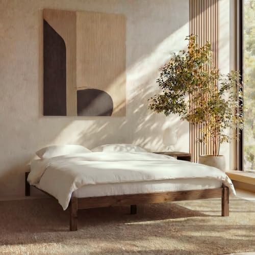 King Bed Frame Classic Solid Pine Wood Platform, Noise Free, Under Bed Storage by LIFEMENT