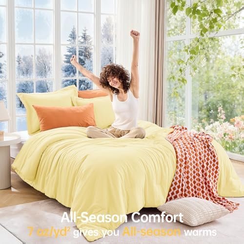 MUXHOMO Oversized King Comforter Set, 3-PC All-Season Bedding, Cream Yellow - Image 4