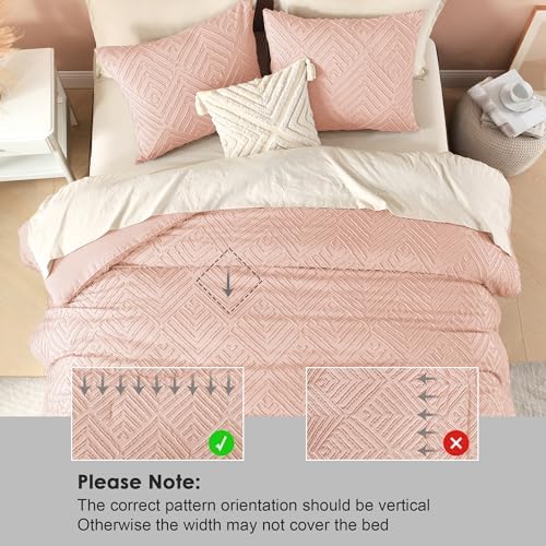 Litanika Full Size Comforter Set, 3 Pieces Blush Tufted Boho Bedding Set - Image 4