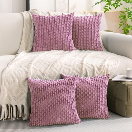 Set of 4 Pink Decorative Throw Pillow Covers 22x22 Inch Corduroy Pillow Covers - Image 3
