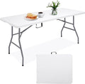 6 FT Folding Table for Indoor Outdoor, Portable Heavy Duty Folding Camping Tables for Eating, Fold-in-Half Plastic Dining Picnic Party Utility Card Table with Carrying Handle, 71x29 inch