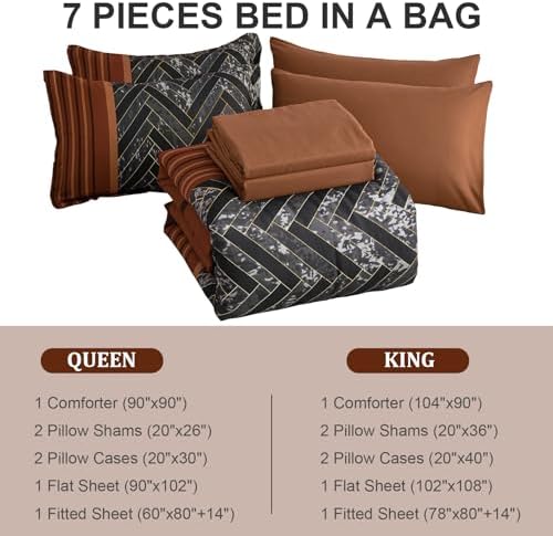 Burnt Orange Comforter Set Queen Size, 7 Pieces Striped Bed in a Bag - Image 7