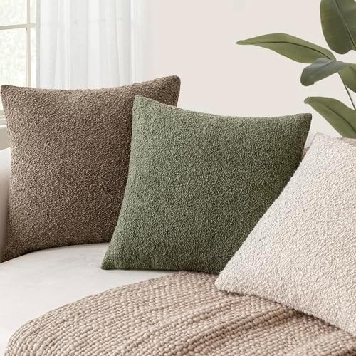 Foindtower Decorative Textured Boucle Throw Pillow Covers 22x22 Light Brown - Image 5
