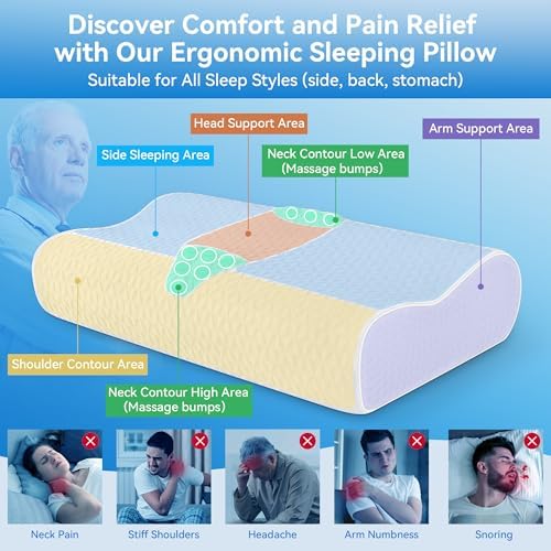 Cervical Neck Pillow for Pain Relief- Adjustable Queen Size Cooling Pillow for - Image 2