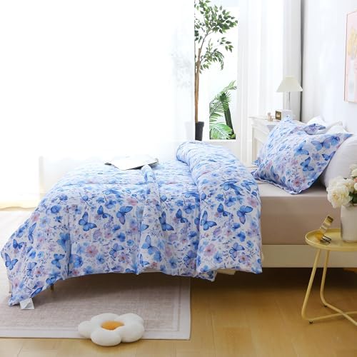 Mooreeke Floral King Size Comforter Sets, Violet Butterfly and Flower Patterned - Image 5