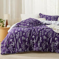 Bedsure Floral Comforter Set Cute Bedding Set Full Reversible Dark Purple by BEDSURE