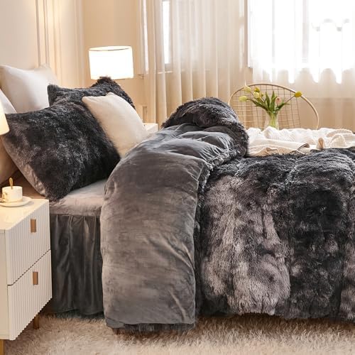 Andency Tie-Dyed Dark Grey Comforter Full Size Set, Fluffy Bedding Set - Image 6