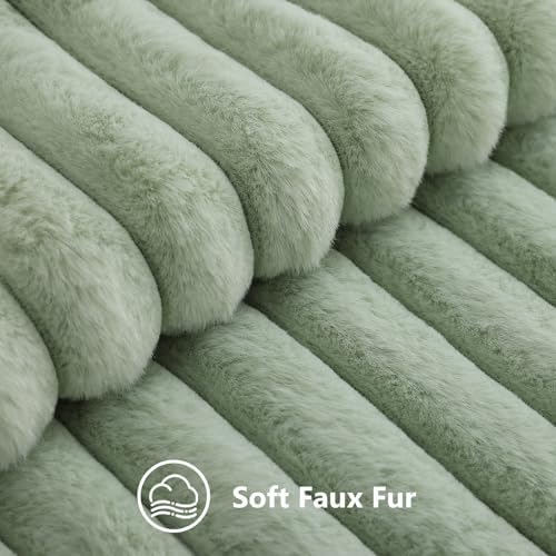 decorUhome Fall Faux Fur Throw Pillow Covers 12x20 Set of 2 Sage Green - Image 2