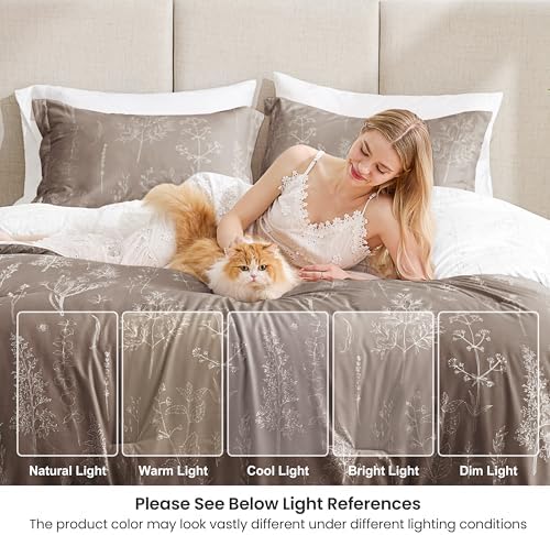 Love's cabin Floral Comforter Set Cute Bedding King Reversible Light Taupe - Image 6
