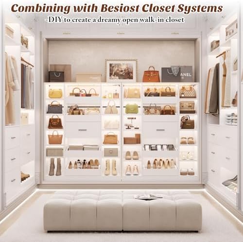 Besiost 40" Closet System with Lights, Wood Closet Organizer with 5 Drawers - Image 2