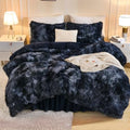 Andency Tie-Dyed Black Blue Queen Comforter Set, Fluffy Faux Fur Bed Set by Andency