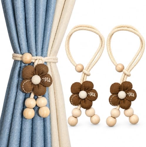 Coffee Flower Curtain Tiebacks 2 Pack, Adjustable No-Drill Curtain Ties by Unknown