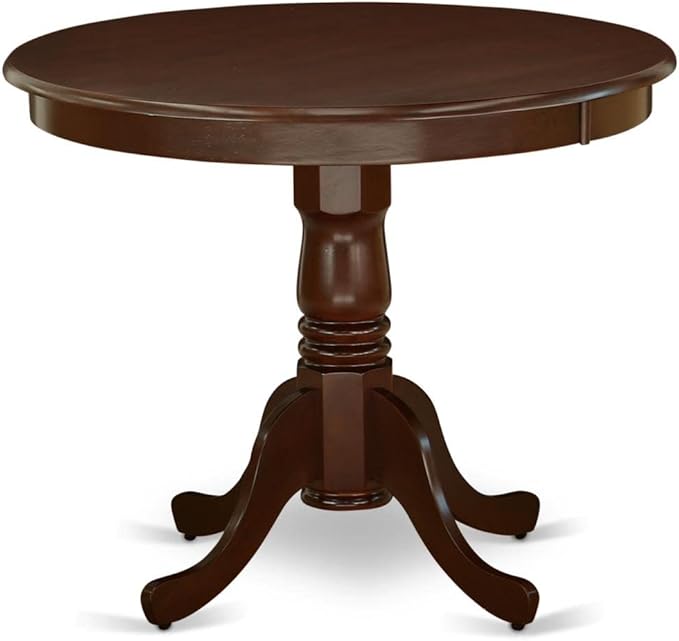 East West Furniture ANEN5-MAH-66 5 Piece Dining Set Includes a Round Dining Room Table with Pedestal and 4 Brown Faux Faux Leather Upholstered Parson Chairs, 36x36 Inch, Mahogany