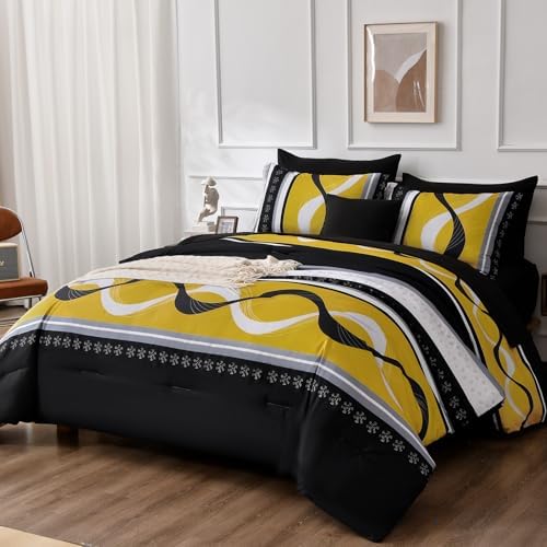 Anibedding Yellow Black Comforter Set Full Size, 8 Pieces Bed in a Bag - Image 3