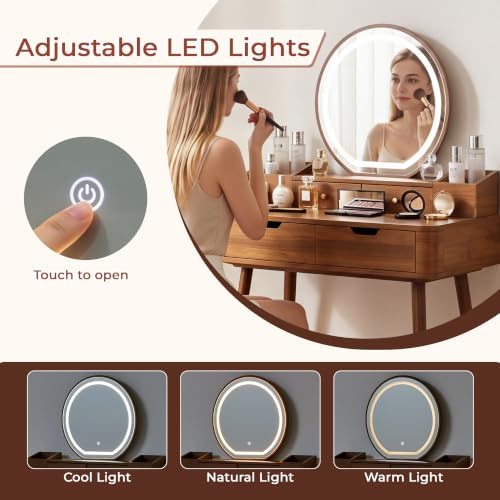 ORRD Small Vanity Set with Mirror and Lights, Modern Wood Makeup Vanity - Image 6