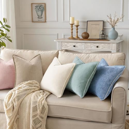 decorUhome Soft Chenille Throw Pillow Covers 12x12 Set of 2 Aqua Haze - Image 3