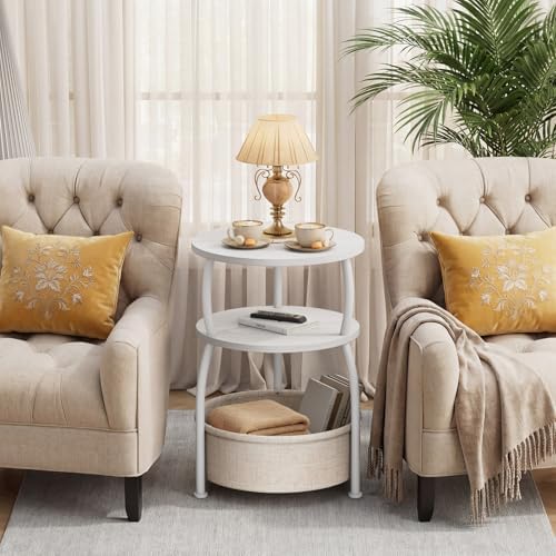 Round Side Table with Storage Basket, End Table Living Room - Image 5