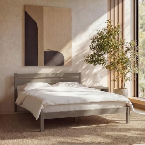 Twin Bed Frame with Headboard Classic Wood Platform, Noise Free, Under Bed by LIFEMENT