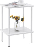 Apicizon 2 Tier End Table, Small Side Table with Solid Wood Legs, Boho Bedside Table with Storage Shelf, Nightstand for Small Spaces, Bedroom, Living Room, Entryway, Farmhouse, Easy Assembly, White