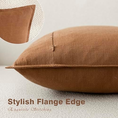 Foindtower Linen Solid Decorative Throw Pillow Covers 22x22 Orange Brown - Image 3