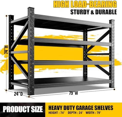 79"W garage shelving 6000LBS Heavy Duty Storage Shelves 4 Tier Metal Shelving - Image 3