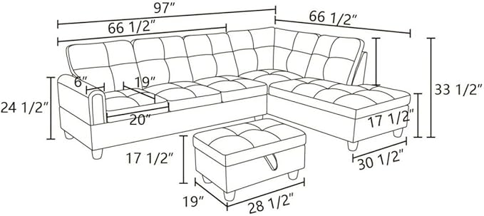 White L-Shaped 3-Piece Faux Leather Sofa with Storage Ottoman Set, Sectional Couch Sofa Set for Living Room, Office, Small Space