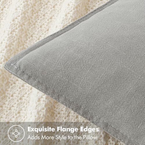 MIULEE Decorative Linen Euro Sham Pillow Covers 22x22 Inch Light Gray - Image 2