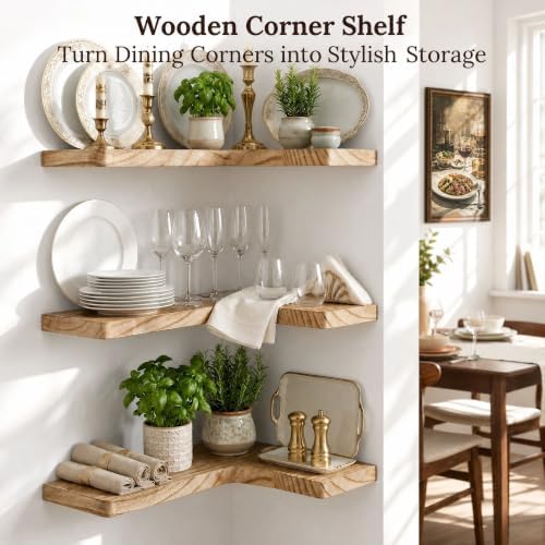 16" Solid Wood Floating Corner Shelves, 3 Pack, Carbonized Brown - Image 5