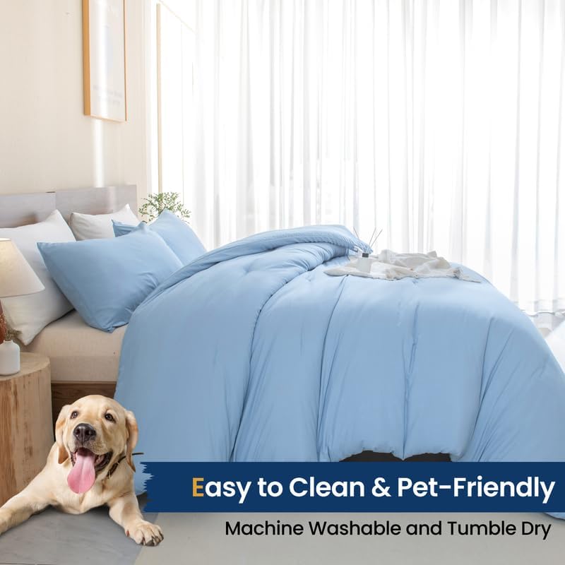 Paxrac Dusty Blue Full Comforter Set, 3 Pieces Lightweight Solid Bedding Set - Image 6