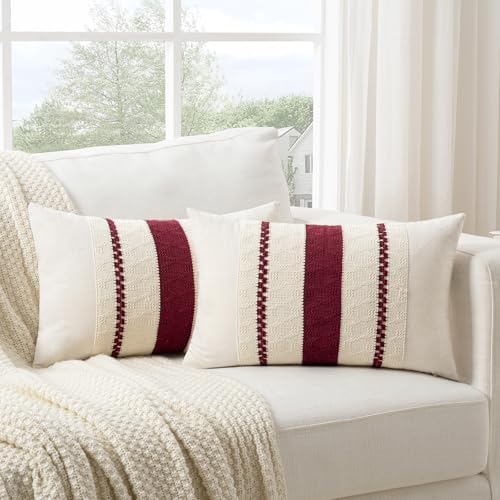 Fancy Homi Set of 1 Burgundy Boho Long Lumbar Decorative Throw Pillow Cover - Image 2